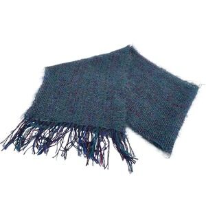 Artisan Handwoven Mohair Scarf, Cobalt Blue,Teal, Purple,Textured Fringe